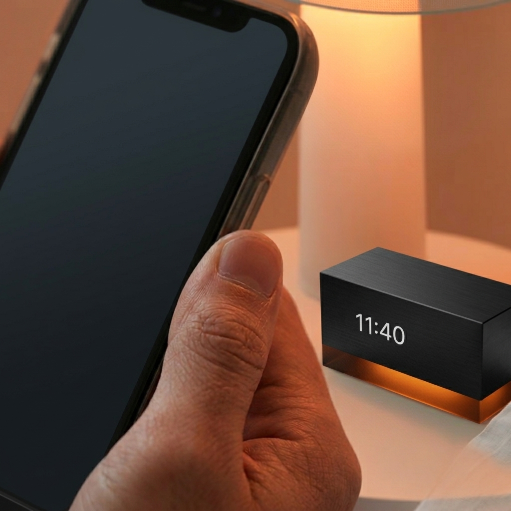 Hand holding phone next to FocusClock